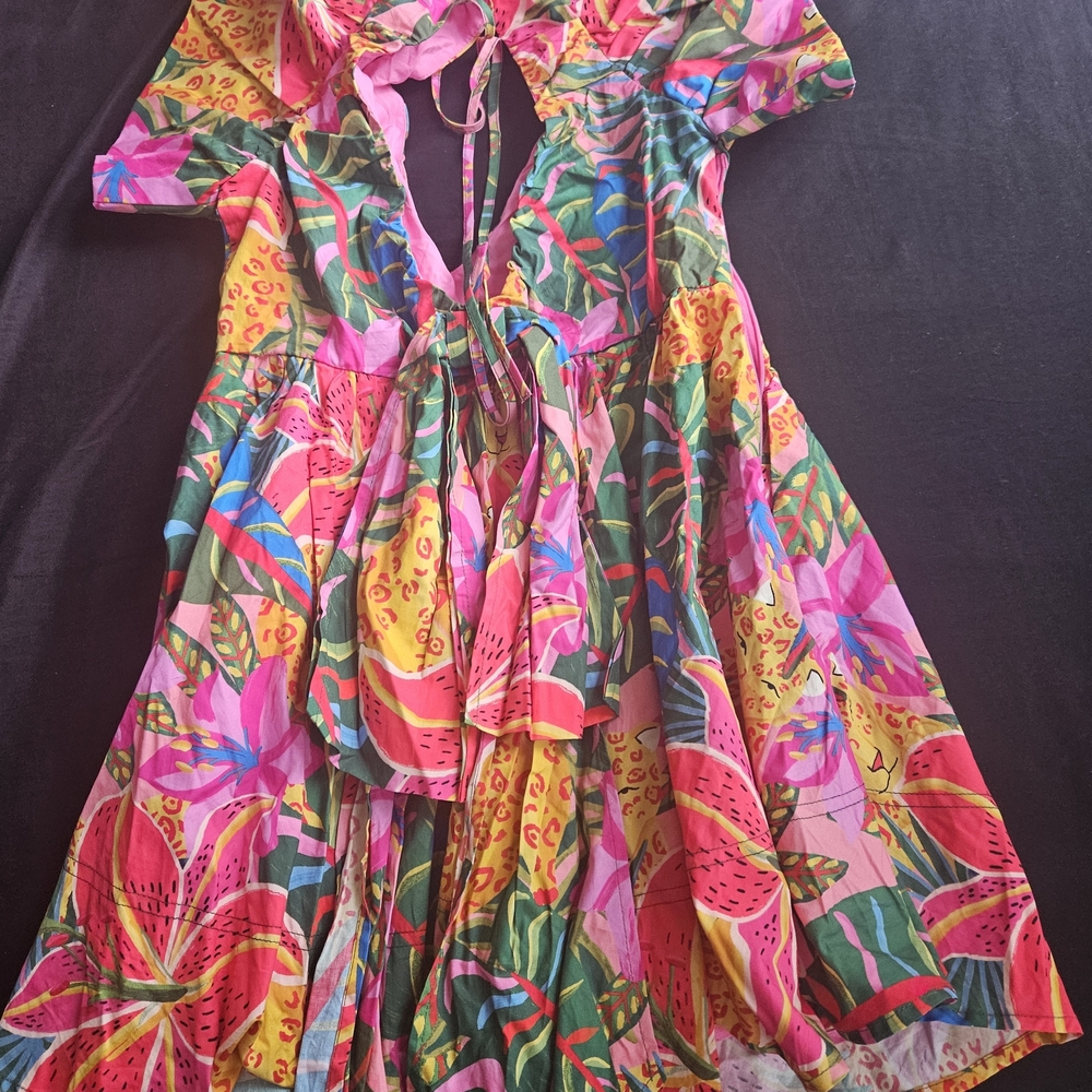Women's Tropical print mini dress size large - Picture 6 of 9